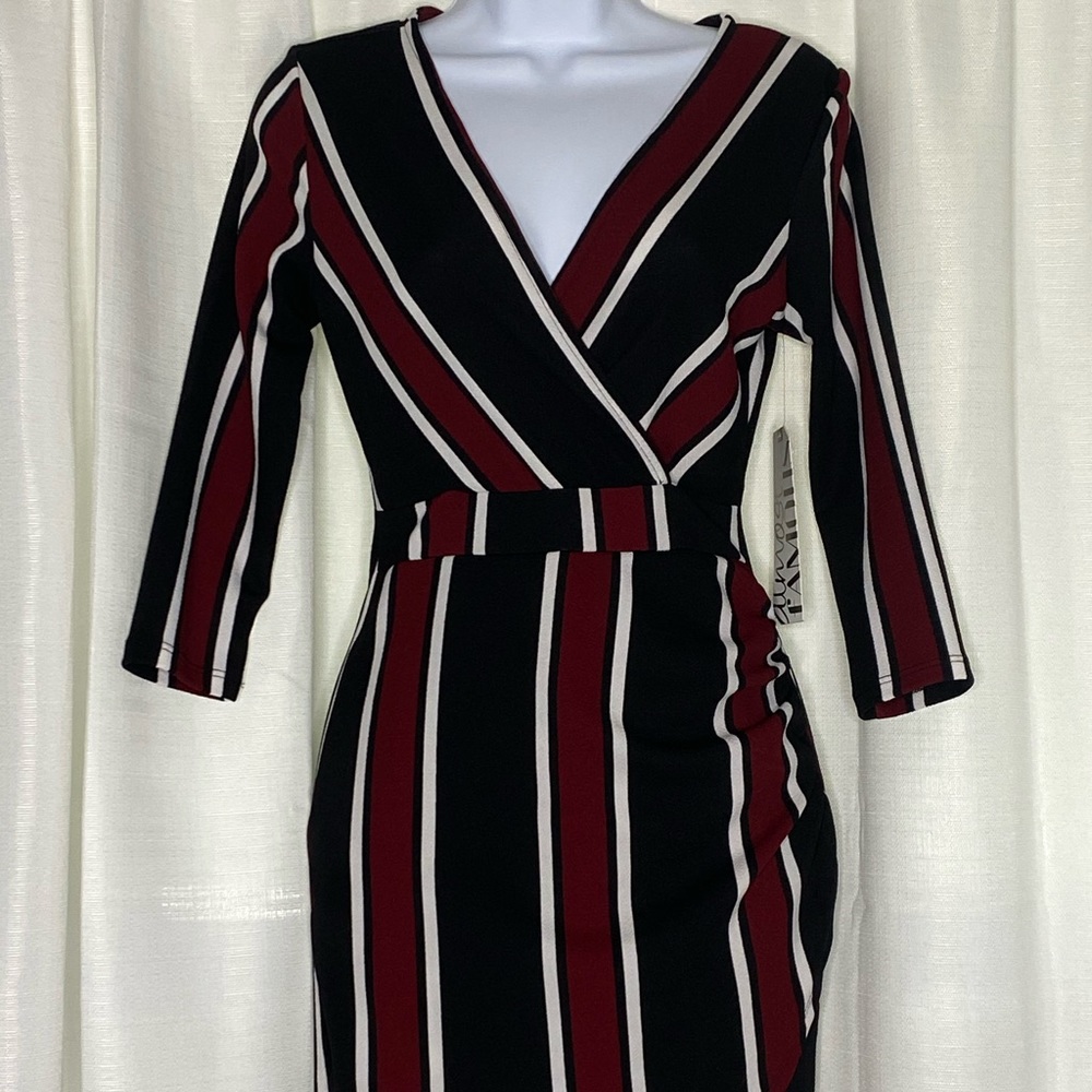 Burgundy, Black, & White Striped Dress